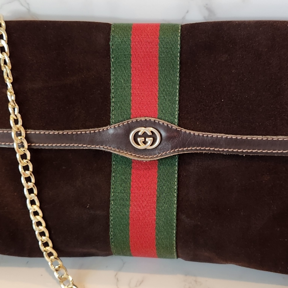 Vintage GUCCI Sherry Line Brown Suede Clutch - Picture 2 of 11